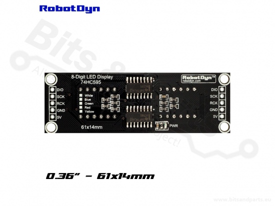 Cijferdisplay 8-Digit 7-segments blauw 74HC595 - 61x14mm